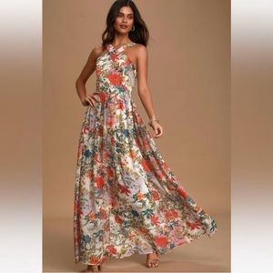 Lulus Cream Floral Print Maxi Dress